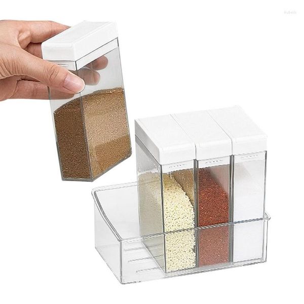 Bouteilles de stockage Boîte d'assaisonnement transparente Portable 4 pièces Conteneurs à condiments Pots à épices avec plateau pour poivre sel sucre accessoires de cuisine