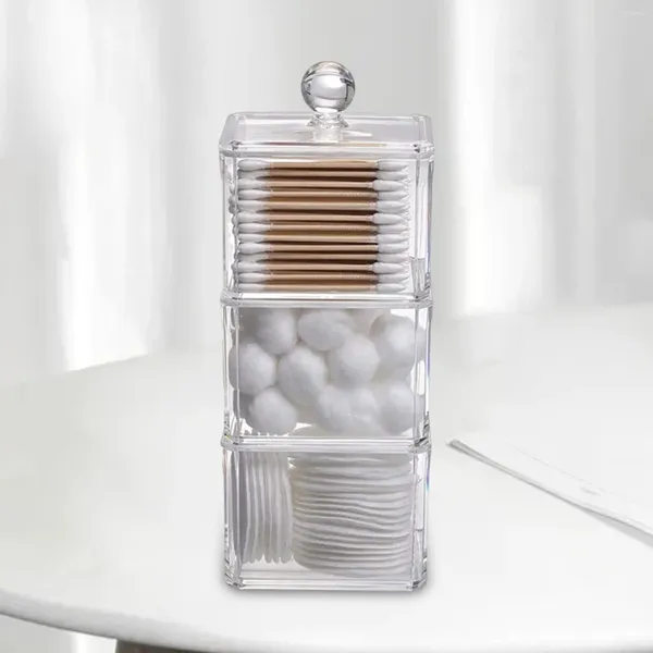 Botellas de almacenamiento Caja de almohadilla apilable transparente con cubierta Organizador de escritorio soporte cosmético recipiente para bolas de joyería de baño