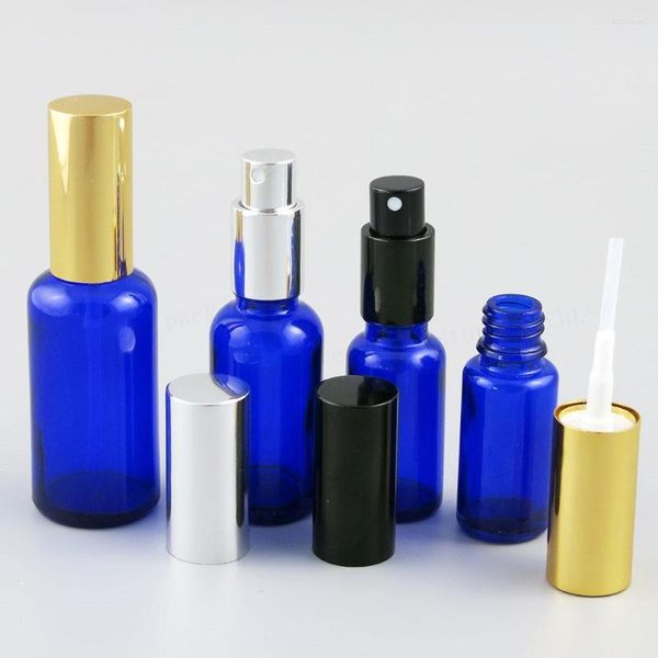 Bouteilles de stockage Bouteille en verre bleu cobalt avec pulvérisateur de brouillard en aluminium Parfum de voyage vide 100ML 50ML 30ML 20ML 15ML 10ML 200PCS