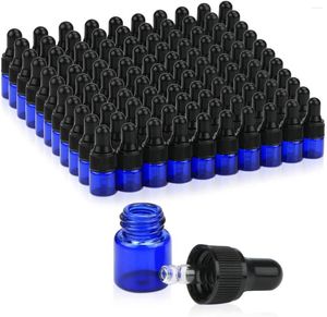 Bouteilles de rangement Cobalt Blue Glass Dropper pour les huiles essentielles 1 ml 100pcs Bouteille Échantillon Vial de tube vide Récipient