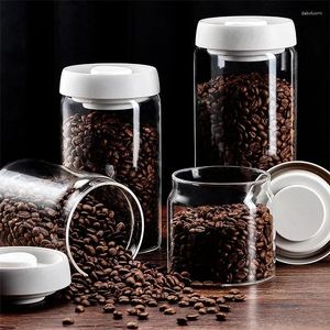 Botellas de almacenamiento granos de café tanque sellado vidrio alimento para el hogar extracción de aire de extracción de aire a prueba de humedad jarras de dulces