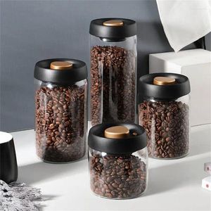 Storage Bottles Coffee Beans Vacuum Sealed Tank Transparent Glass Food Jars Household Moisture-proof Air Extraction Airtight Container