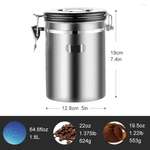 Bouteilles de stockage de café pour boîte hermétique en acier inoxydable, ensemble de grains avec pot, cuillère à thé