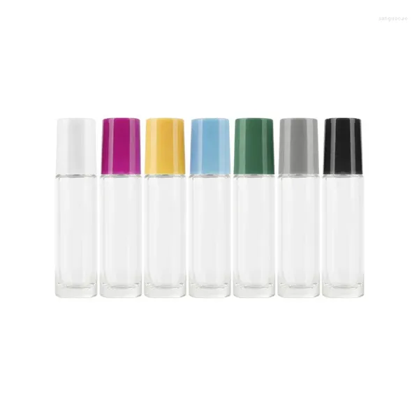 Bouteilles de stockage Couvercle de couleur Transparent 10 ml Multiple en option avec perles en acier inoxydable Rouleau vide Emballage Bouteille en verre 50 pcs/lot