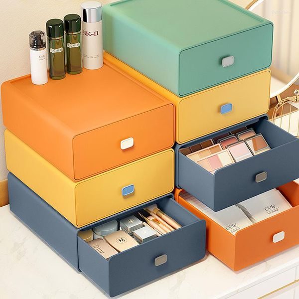 Bouteilles de stockage coloré bureau empilable organisateur tiroir bureau accessoires boîte maquillage plastique conteneur salle de bain