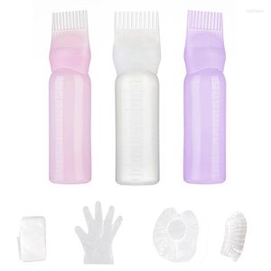 Storage Bottles Comb Applicator Bottle 6 Ounce Hair Dye Brush 3 Pcs For Root Color