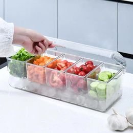 Bouteilles de rangement Condiment Organisateur Réfrigérateur Boîte aux fruits avec espace de glace Couvercle transparent 5 compartiment salade de salade pour légumes