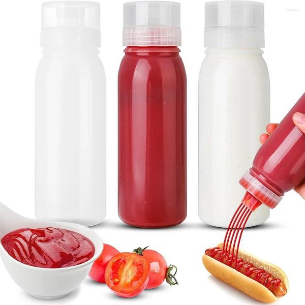 Botellas de almacenamiento Condimento de condimento poroso para salsas de aderezo de ensalada ketchup.3 paquete 14 oz Dispensador de jarabe Gran aceite de salsa de barbacoa
