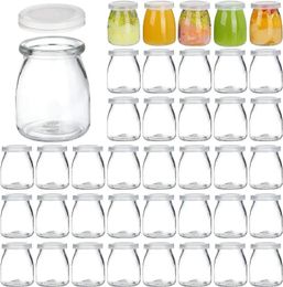 Botellas de almacenamiento recipiente frascos de vidrio tapa de pudín yogurt con transparente para mermeladas de leche gelatina mousse miel 4 oz Pe