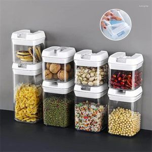 Opslagflessen handige plastic voedselcontainer vacuümtechnologie keukendoos transparante kruiden pottenset