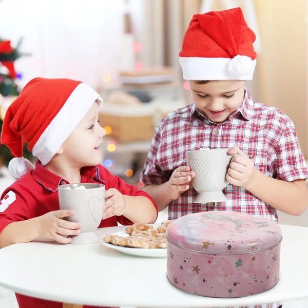 Botellas de almacenamiento Lata de galletas con tapa Caja de dulces de hojalata redonda Contenedor de metal para refrigerios