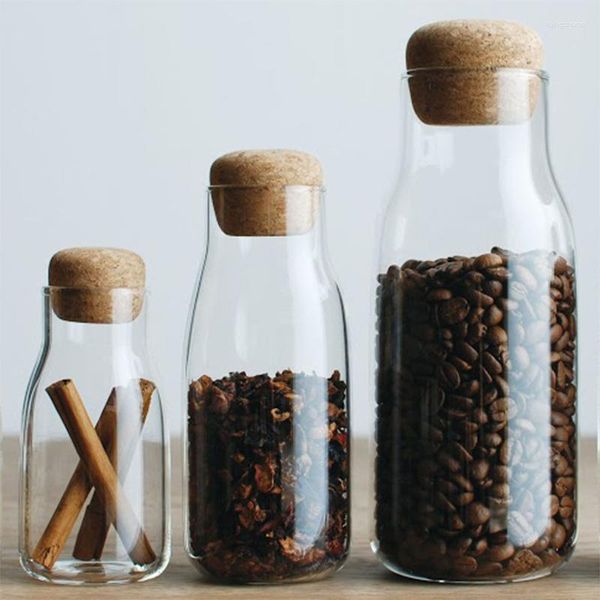 Bouteilles de stockage Bouteille en verre de liège Bocal scellé Grain de fruits secs Conteneur de café transparent Cuisine