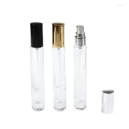 Bouteilles de stockage Bouteille cosmétique Bouteille de parfum en verre transparent Flacons de corps 10 ml 25 pièces Or Argent Noir Pompe de pulvérisation Portable Conteneur rechargeable