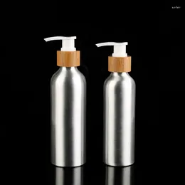 Opslagflessen cosmetisch pakket 24/410 30 ml 50 ml 100 ml 120 ml 150 ml 250 ml luxe parfum aluminium fles met bamboespray/pomplotionkap