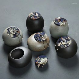Opslagflessen creatieve zwarte keramische pot verzegelde theepot oven wordt ruw aardewerk snoep sieraden noten doos huis voedselcontainer