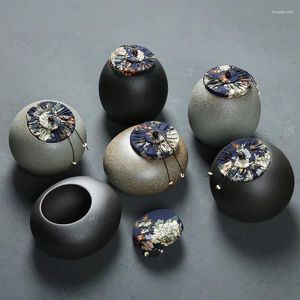 Botellas de almacenamiento creatividad de tarro de cerámica negra de cerámica El horno de té sellado se convierte en áspero joyas de dulces