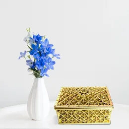 Opslagflessen Creatieve snoepdoos Rechthoekig rooster uitgeholde gouden en zilveren bloemcontainers