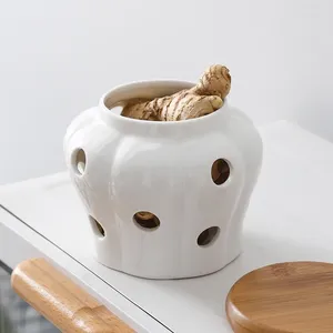 Bouteilles de stockage pot à ail en céramique créatif tête découpée blanche gingembre poivre millet boîte à bonbons décoration de la maison