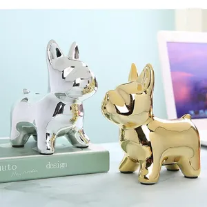 Botellas de almacenamiento Cerámica creativa Piggy Bank para perros con forma de monedas de oro en forma de perro de escritorio de la habitación moderna Decoración del tanque del tanque