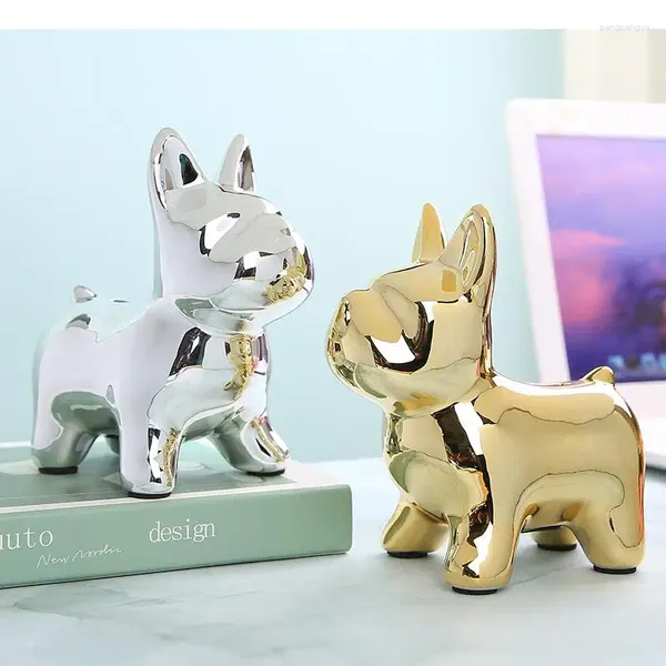 Bouteilles de rangement créatives en céramique Piggy Banque ménage pour chien en forme de chiens en or Poctes de monnaie moderne salle de bureau de poche