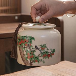 Opslagflessen Creatieve keramische theepot Persimmon Plant Snoep Noten Medicinale materialen Tankfles met deksel Keukencontainer