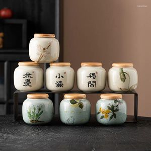 Bouteilles de rangement pot en céramique fissuré créatif avec bambou en bois de bois portable mini thé à scellé