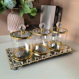 Opslagflessen Creatieve kristallen glazen fles Gegalvaniseerde gouden transparante snoeppot Delicate multifunctionele diversen Decor