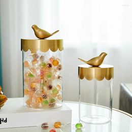 Botellas de almacenamiento Jar de vidrio creativo sala de estar gabinete de televisión frascos de bocadillo de cobre decorativo transparente decoración moderna del hogar