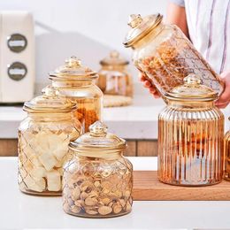 Bouteilles de rangement Jar en verre de grille créative ambre