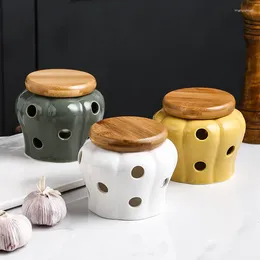 Opslagflessen creatieve keuken gember knoflook pot geventileerde geperforeerde keramische blikje witte kaarsenpotten