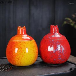 Bouteilles de stockage pot en céramique de grenade créative forme de Fruit boîte à thé peinte Pots scellés boîte de ménage Pots de bonbons caddie