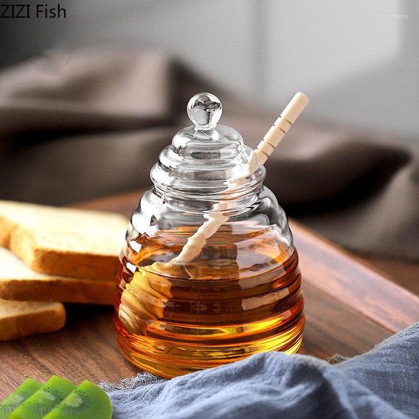 Garrafas de armazenamento Pote de mel listrado criativo Vareta de vidro transparente Recipiente de geléia de cozinha doméstica nórdica