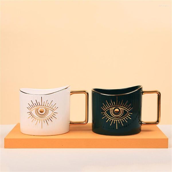 Bouteilles de stockage Tasse à café créative en céramique blanche Big Eye avec poignée dorée Tasse à lait de grande capacité Bureau Maison Couverts Accessoires de table