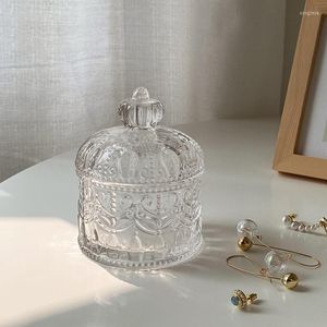 Opslagflessen Kroon reliëfglas juwelendoos retro decoratieve ornamenten kleine voortreffelijke met deksel