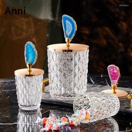 Opslagflessen kristallen glazen potten met deksel natuurlijke agaat decoratieve snoeppot thee -busbus gedroogde fruitnoot pot salontafel decoratie