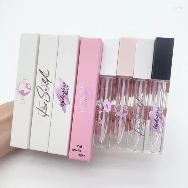 Bouteilles de stockage personnalisées 7ml carrés vides tubes de brillant à lèvres avec boîte et logo en gros rose brillant à lèvres Lipblam Liptint conteneurs emballage