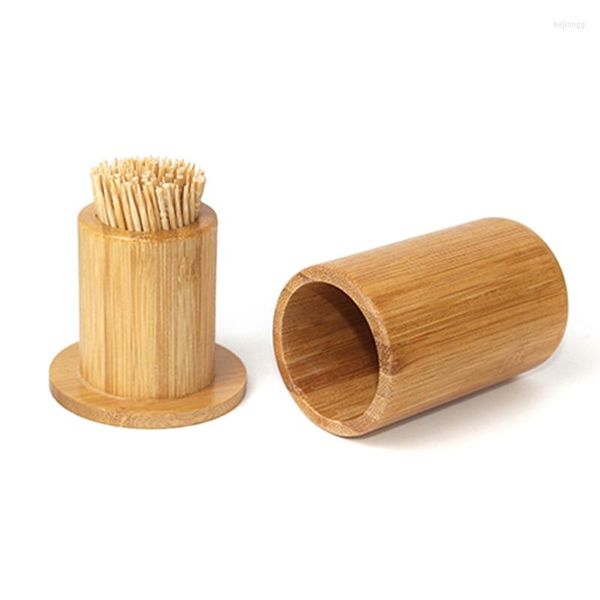 Botellas de almacenamiento Lindo Soporte de palillo de dientes de madera de bambú Caja de tallado Portador portátil para la organización de la cocina del hogar