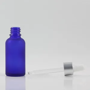 Bewaarflessen donkerblauw glas met aluminium dop en witte rubberen lamp 30 ml etherische olie cosmetische verpakking