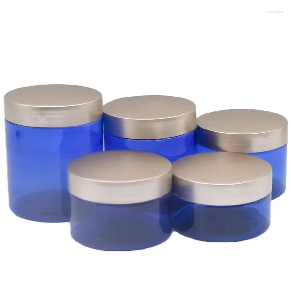 Bouteilles de rangement Bouteille large plastique bleu large 100 ml 120 ml 150 ml 200 ml 250 ml Crème vide contenant des pots cosmétiques avec couvercles