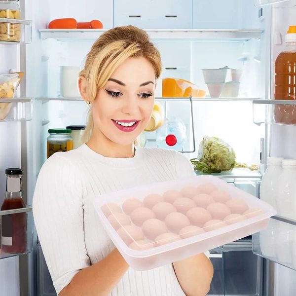 Botellas de almacenamiento portador de huevo relleno con soporte de plástico de tapa para refrigerador 24 huevos bandeja de recipiente transparente dispensador portátil