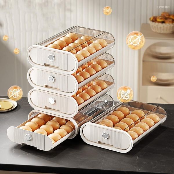 Cajón de almacenamiento para botellas, caja para huevos, cajas rodantes apilables, organizador de puertas laterales para refrigerador, contenedores de cocina, accesorios