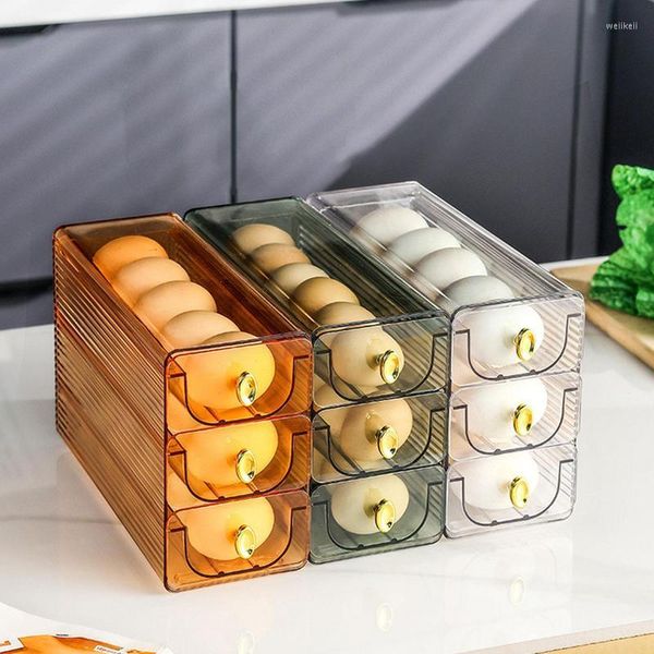 Botellas de almacenamiento tipo cajón organizador de huevos apilable de tres capas caja fresca para el hogar para nevera contenedor de encimera de cocina