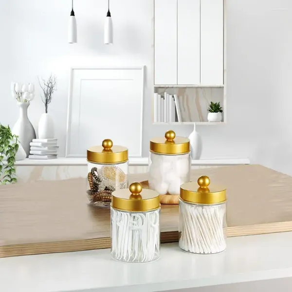 Bouteilles de rangement, conteneur de commode, ensemble de 4 pots d'apothicaire en verre pour salle de bain, vanité, maquillage, organisateur