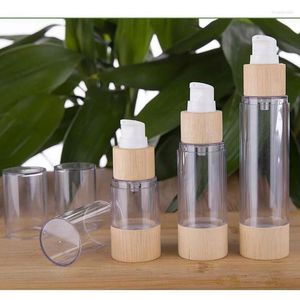 Bouteilles de stockage écologiques en bambou 20ml 30ml 50ml 120ml, pompe à vide vide sans air pour crème de maquillage, sérum, Lotion, soins de la peau, 10 pièces/lot