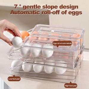 Bouteilles de stockage Boîte à œufs Pente de 7 degrés Étagère roulante Multicouche Empilable Type de tiroir Plateau à fente Réfrigérateur Organisateur Utilisation quotidienne