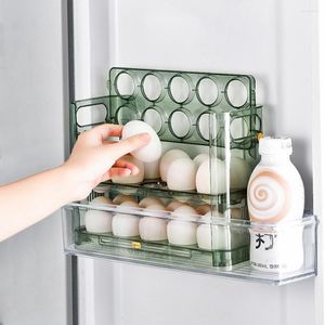 Bouteilles de stockage Boîte à œufs Conteneur de base stable anti-dérapant 3 couches Gardez le distributeur de fraîcheur visible avec plateau à poignée Utilisation quotidienne