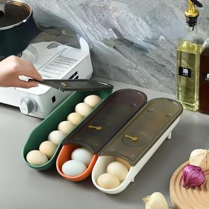 Opslagflessen Eierdoos Automatische rollende container keuken koelkast organizer versheid gescheiden eieren houder mand kartonnen lade