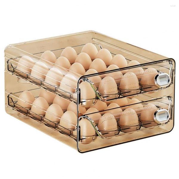 Botellas de almacenamiento, caja de huevos, contenedor de doble capa con escala de temporizador, estante para refrigerador que ahorra espacio, soporte apilable