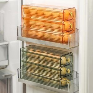 Bouteilles de stockage boîte à oeufs Transparent support coulissant automatique 3 couches plateau de cuisine réfrigérateur porte latérale étui usage quotidien