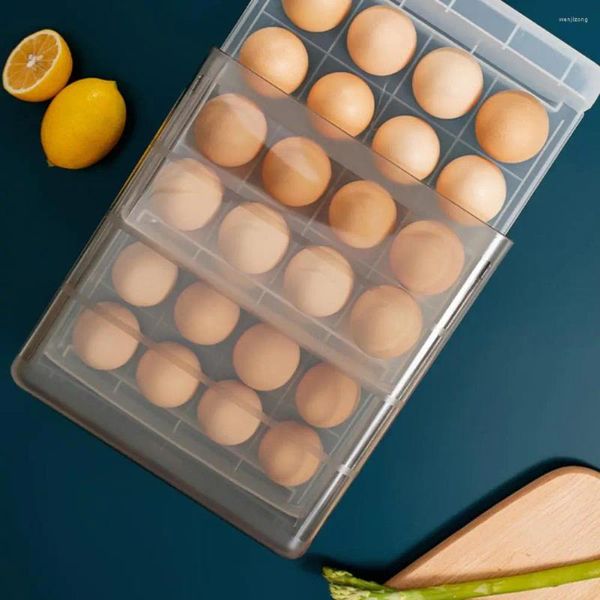 Bouteilles de rangement Carton d'oeuf avec des tiroirs doubles couvercle de boîte empilable Organisez la réserve 32 œufs Cuisine de récipient de réfrigérateur transparent
